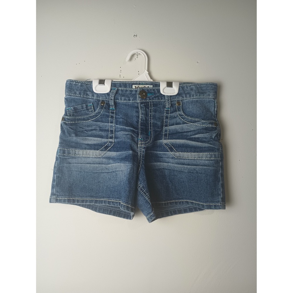 Mudd Girls‎ Denim Shorts 14 Blue Embroidered Pockets Vtg Y2K Adjustable Waist